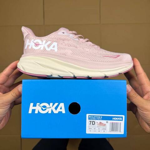 HOKA Clifton 9 Light Pink White Running Shoe Running Sneakers (BS-86879)
