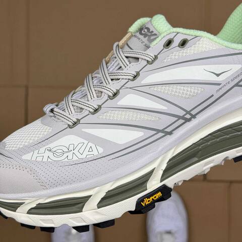 HOKA Mafate Speed 2 Light Grey Mint Green White Black Trail Shoe Trail Running Sneakers (BS-86896)