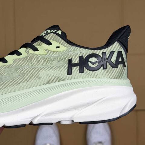 HOKA ONE ONE Clifton 9 Light Green Black White Running Shoe Running Sneakers (BS-86873)