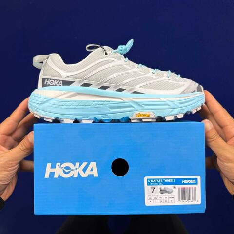 HOKA Mafate Three 2 Off White Light Blue Grey Trail Shoe Trail Running Sneakers (BS-86807)