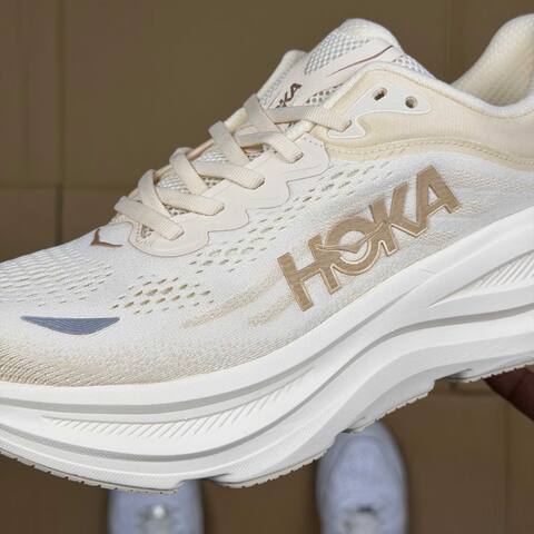 HOKA Bondi 9 Off White Beige Light Blue Running Shoe Running Sneakers (BS-86908)
