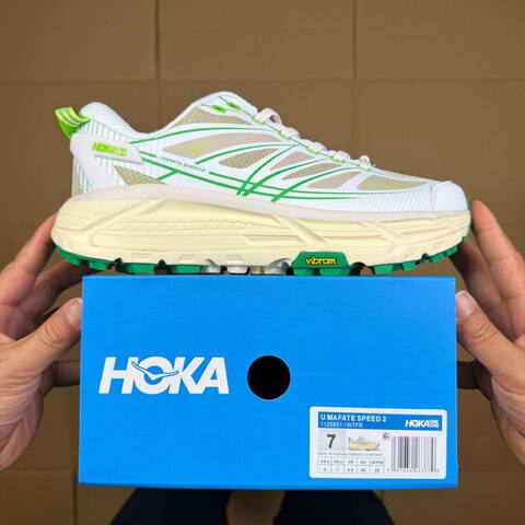 HOKA ONE ONE Mafate Speed 2 White Beige Neon Green Cream Trail Shoe Trail Running Sneakers (BS-86854)