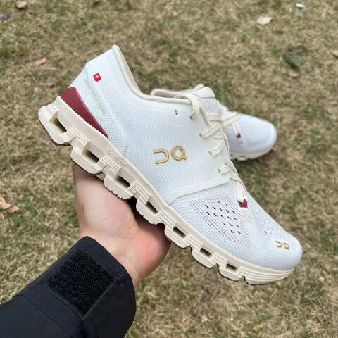 On Cloud X 4 Ivory Cream Burgundy Gold US 8 EU 41 UK 7 5 JP 26 Running Shoe Running Sneakers - Men's (BS-86987)