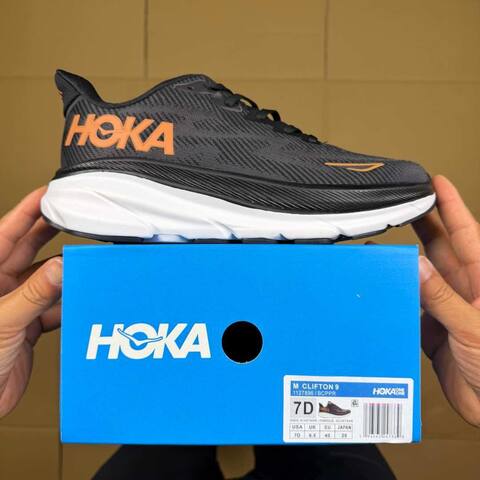 HOKA ONE ONE Clifton 9 Black White Copper Running Shoe Running Sneakers (BS-86870)