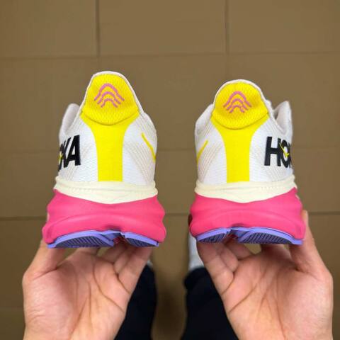 HOKA ONE ONE Clifton 9 White Pink Yellow Cream Purple Running Shoe Running Sneakers (BS-86878)