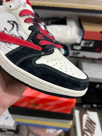 Jordan Air Jordan 1 Low Travis Scott FC1688-253 Sail Red Black White Sneaker (BS-87229)