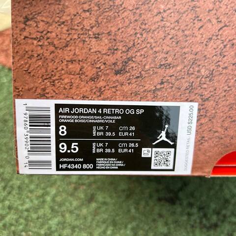 Jordan Air Jordan 4 Retro OG SP HF4340-800 Firewood Orange Sail Cinnabar MENS US 8 UK 7 EUR 41 CM 26 WMNS US 9 5 UK 7 EUR 41 CM 26 5 Basketball Shoe - Men's (BS-87247)