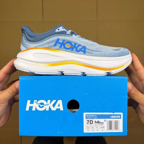 HOKA Bondi 9 Light Blue Navy Blue White Orange Yellow Running Shoe Running Sneakers (BS-86911)