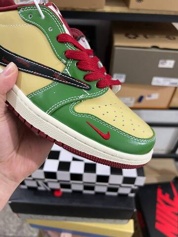 Jordan Air Jordan 1 Low Green Beige Red Cream Black Sneaker (BS-87217)