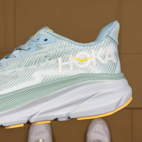 HOKA ONE ONE Clifton 9 Light Blue White Yellow Running Shoe Running Sneakers (BS-86862)
