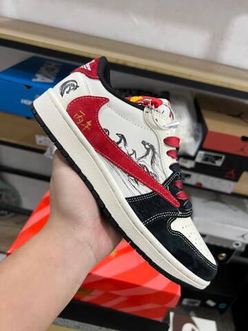 Jordan Air Jordan 1 Low Travis Scott FC1688-253 Sail Red Black White Sneaker (BS-87229)