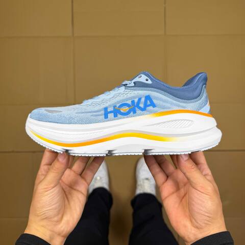HOKA Bondi 9 Light Blue Navy Blue White Orange Yellow Running Shoe Running Sneakers (BS-86911)
