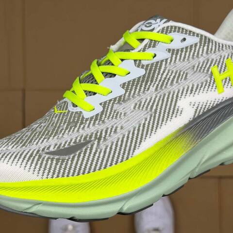 HOKA Clifton 9 White Grey Neon Yellow Mint Green Running Shoe Running Sneakers (BS-86883)