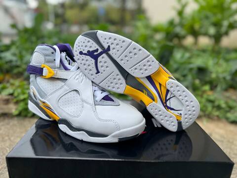 Jordan Air Jordan 8 305381-107 White Grey Yellow Purple Black Basketball Shoe (BS-87314)