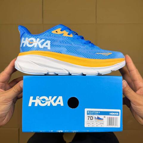 HOKA ONE ONE Clifton 9 Blue Orange White Light Blue Running Shoe Running Sneakers (BS-86867)