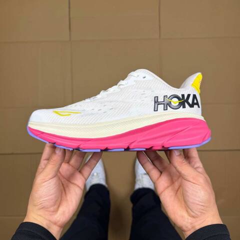 HOKA ONE ONE Clifton 9 White Pink Yellow Cream Purple Running Shoe Running Sneakers (BS-86878)