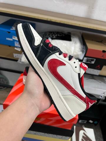 Jordan Air Jordan 1 Low Travis Scott FC1688-253 Sail Red Black White Sneaker (BS-87229)