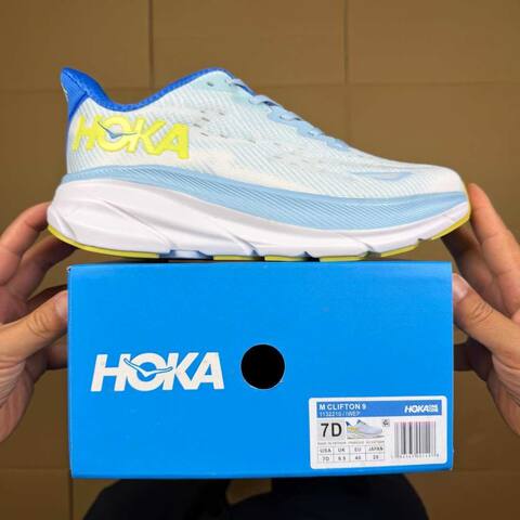 HOKA ONE ONE Clifton 9 Light Blue Blue White Yellow Running Shoe Running Sneakers (BS-86865)