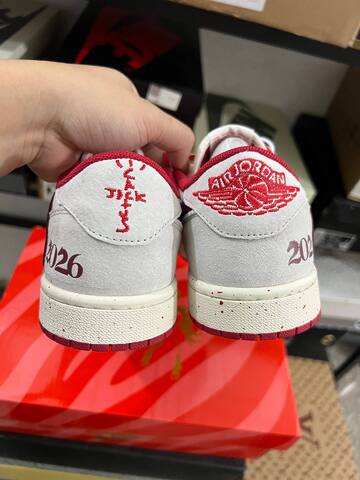 Jordan Air Jordan 1 Low Travis Scott CNY 2026 YX5066-413 Off White Light Grey Red Burgundy Sneaker (BS-87226)
