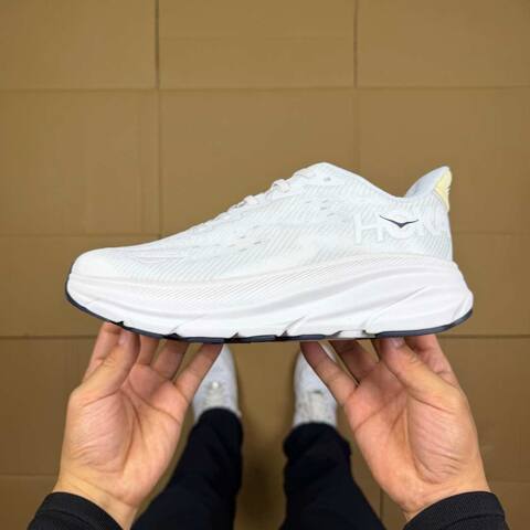 HOKA ONE ONE Clifton 9 White Black Pale Yellow Running Shoe Running Sneakers (BS-86872)