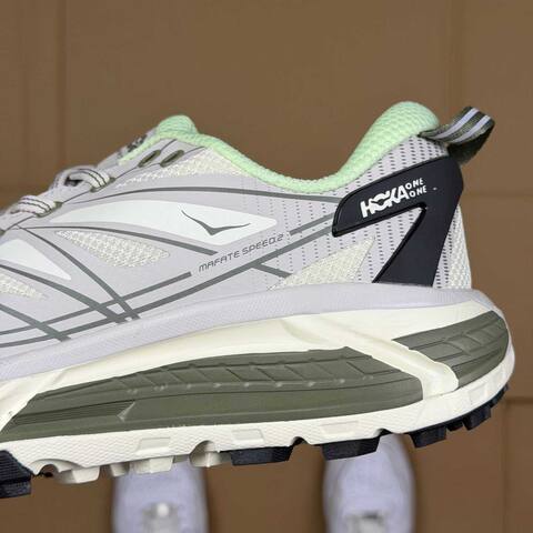 HOKA Mafate Speed 2 Light Grey Mint Green White Black Trail Shoe Trail Running Sneakers (BS-86896)