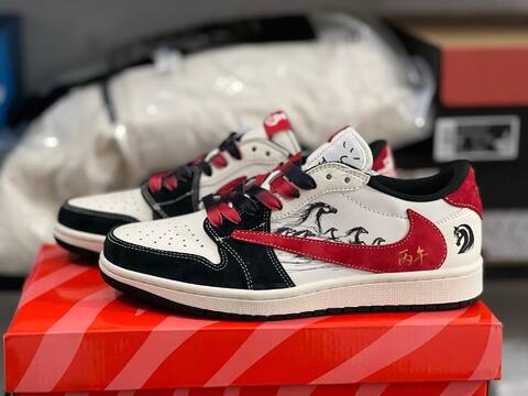 Jordan Air Jordan 1 Low Travis Scott FC1688-253 Sail Red Black White Sneaker (BS-87229)