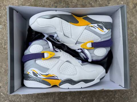 Jordan Air Jordan 8 305381-107 White Grey Yellow Purple Black Basketball Shoe (BS-87314)