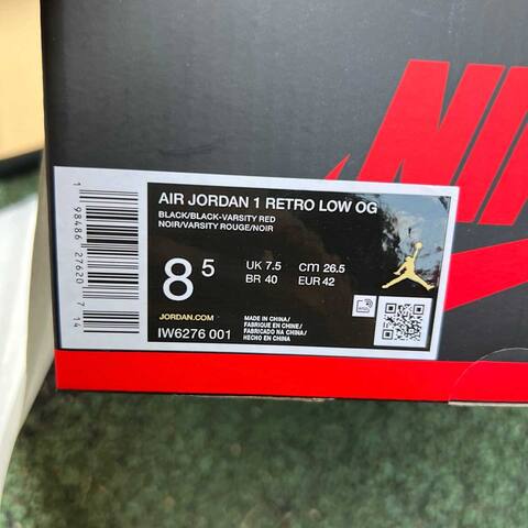 Jordan Air Jordan 1 Retro Low OG IW6276 001 Black Varsity Red US 8 5 UK 7 5 BR 40 EUR 42 26 5 Cm Sneaker - Men's (BS-87213)