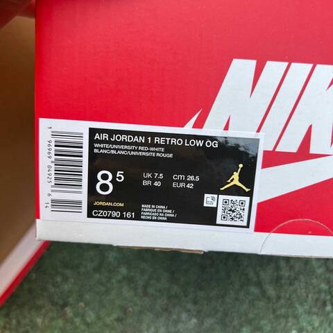 Jordan Air Jordan 1 Retro Low OG CZ0790 161 White University Red US 8 5 UK 7 5 BR 40 EUR 42 26 5 Cm Sneaker - Men's (BS-87212)