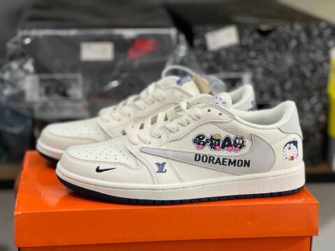 Jordan Air Jordan 1 Low Travis Scott x Doraemon x Louis Vuitton DZ2688-004 Sail Navy Blue White Sneaker (BS-87195)