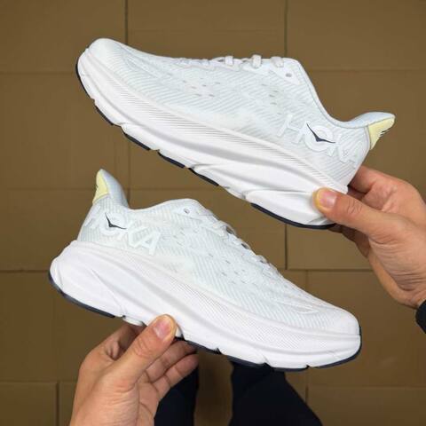 HOKA ONE ONE Clifton 9 White Black Pale Yellow Running Shoe Running Sneakers (BS-86872)