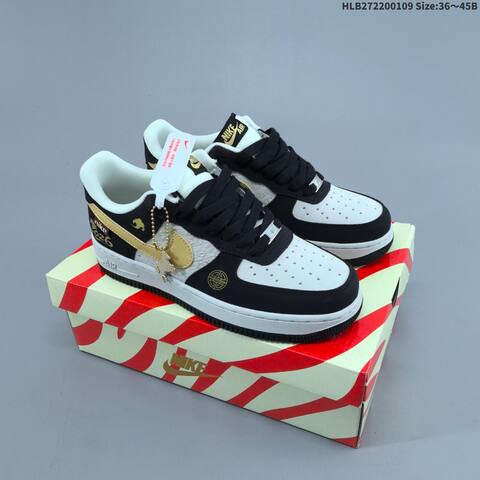 Nike Air Force 1 07 LV8 Black White Gold EU 36-45 Sneaker - Unisex (BS-62114)