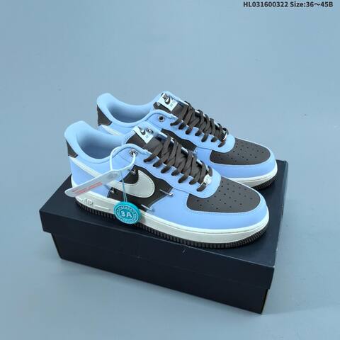 Nike Air Force 1 07 Low Light Blue Dark Brown Off White EU 36-45 Sneaker - Unisex (BS-61198)