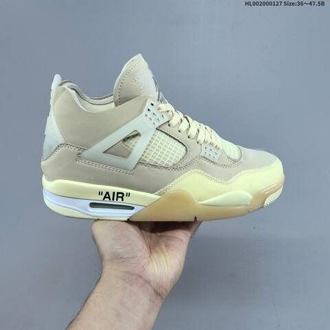 Off-White x Air Jordan 4 Retro Cream Sail OW AIR JORDAN 4 Aj4 Lifestyle (BS-66801)