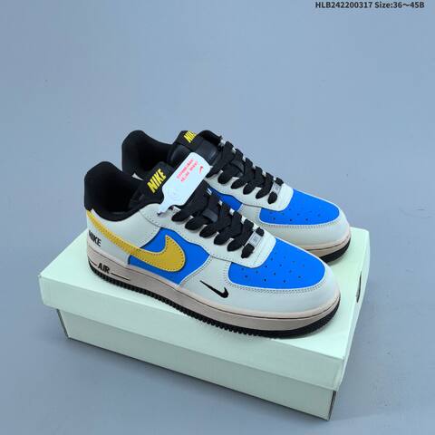 Nike Air Force 1 07 LV8 NH0601-577 Light Beige Blue Yellow Black Beige EU 36-45 Skate Shoe - Unisex (BS-61289)