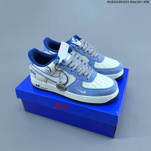 Nike Air Force 1 07 Black White Gray Blue EU 36-45 Skate Shoe - Unisex (BS-62302)