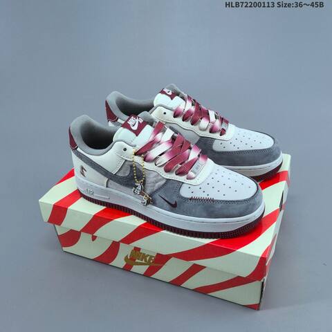 Nike Air Force 1 07 LV8 Off White Grey Burgundy Pink EU 36-45 Skate Shoe - Unisex (BS-62020)