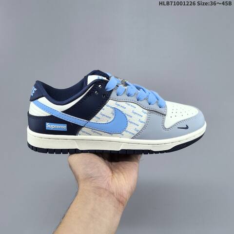 Nike SB Dunk Low Supreme White Grey Light Blue Navy Blue EU 36-45 Skate Shoe - Unisex (BS-62408)