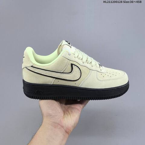 Nike Air Force 1 07 Light Beige Black Neon Green EU 36-45 Sneaker - Unisex (BS-61704)