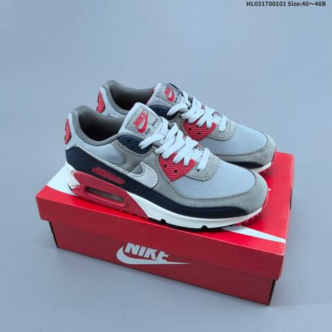 Nike Air Max 90 Grey Black White Red Navy EU 40-46 Running Shoe - Men's (BS-62278)