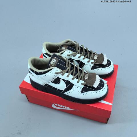 Nike SB Dunk Low White Black Brown Beige EU 36-45 Skate Shoe - Unisex (BS-60499)