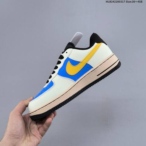 Nike Air Force 1 07 LV8 NH0601-577 Light Beige Blue Yellow Black Beige EU 36-45 Skate Shoe - Unisex (BS-61289)