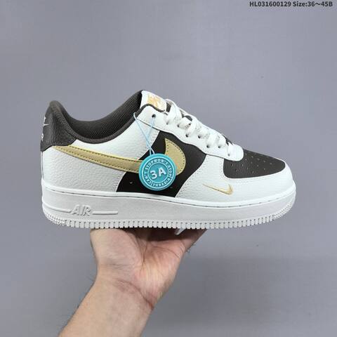 Nike Air Force 1 07 White Dark Brown Gold Yellow EU 36-45 Sneaker - Unisex (BS-61666)
