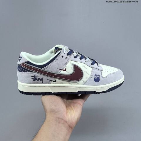 Nike Dunk Low Light Grey Navy Burgundy White EU 36-45 Skate Shoe - Unisex (BS-61908)