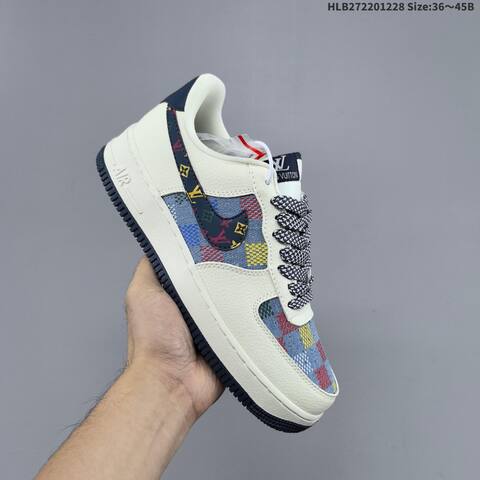 Nike Air Force 1 07 LV8 Off White Navy Blue Multicolor EU 36-45 Sneaker - Unisex (BS-62365)
