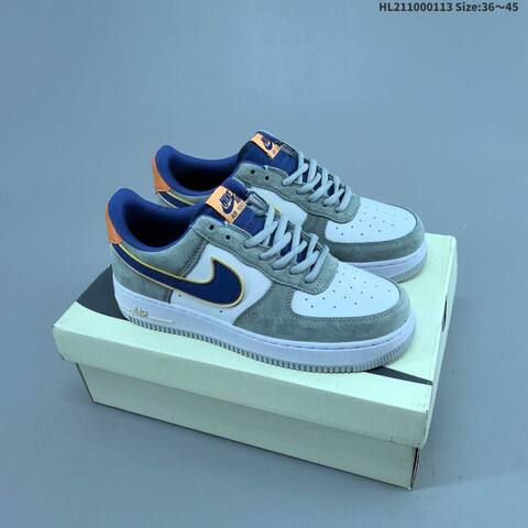 Nike Air Force 1 07 Low Light Grey White Blue Orange EU 36-45 Sneaker - Unisex (BS-62003)