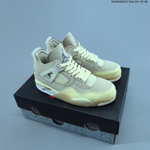 Off-White x Air Jordan 4 Retro Cream Sail OW AIR JORDAN 4 Aj4 Lifestyle (BS-66801)