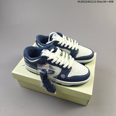 Nike SB Dunk Low Retro DIY Stussy Sail Navy Blue White EU 36-45 Skate Shoe - Unisex (BS-62720)