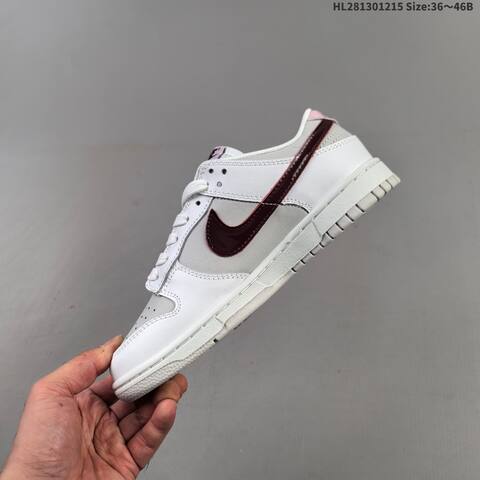 Nike Dunk Low White Light Grey Dark Burgundy Light Pink EU 36-46 Skate Shoe - Unisex (BS-62668)