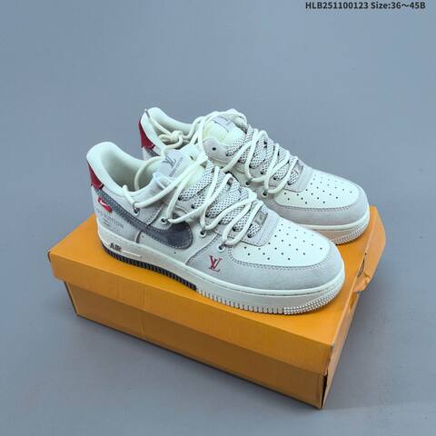 Nike Air Force 1 07 LV8 Off White Grey Red Navy Blue EU 36-45 Sneaker - Unisex (BS-61818)